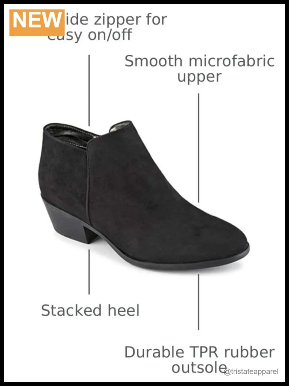 Women's Low Block Heel Slip-On Ankle Booties with Side Zippers